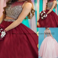 Роскошные платья с кристаллами, бальное платье, 2 предмета, фатиновое платье с блестками для выпускного вечера, 16 милых платьев, vestidos de 15 anos