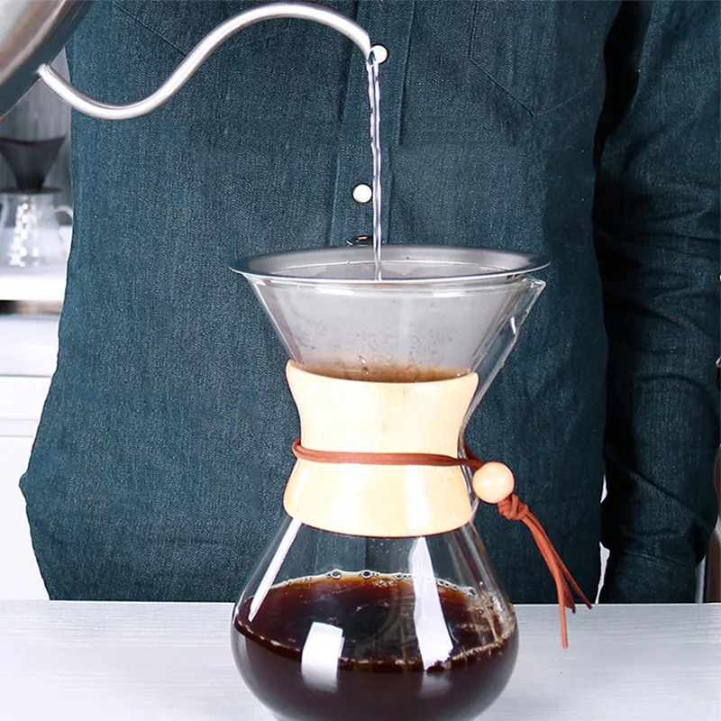 Классический стеклянный кофейник Hario V60 капельница с деревянной ручкой для кофе эспрессо кофеварка капельный чайник бариста инструменты