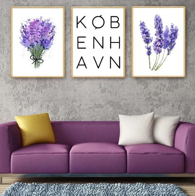 

Modern Nordic Purple Lavender Flower Painting Modern Quotation Painting Wall Canvas Art Plane Poster For Office Home Decoration