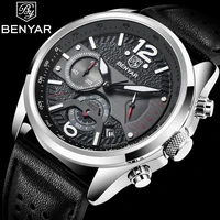 Benyar-reloj deportivo analógico de cuero para hombre, cronógrafo militar de cuarzo, resistente al agua, Masculino