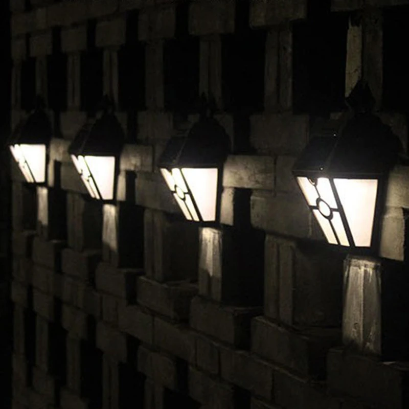 Outdoor Brown Retro Solar For Fence Hexagon LED Wall Lamp Garden Lights Decor