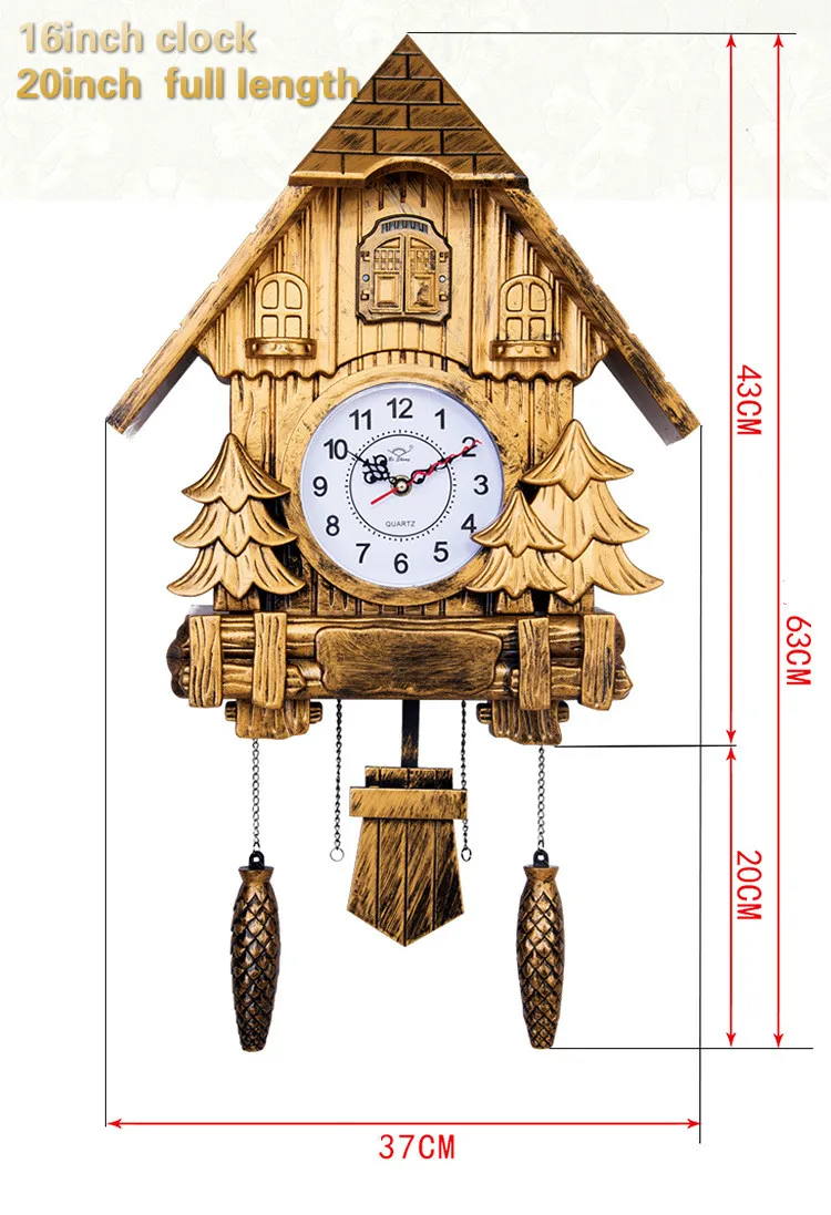 16 дюймов современные настенные часы с кукушкой настенный домашний декор смолы настенные часы подарок на Рождество Электрический часов с кукушкой