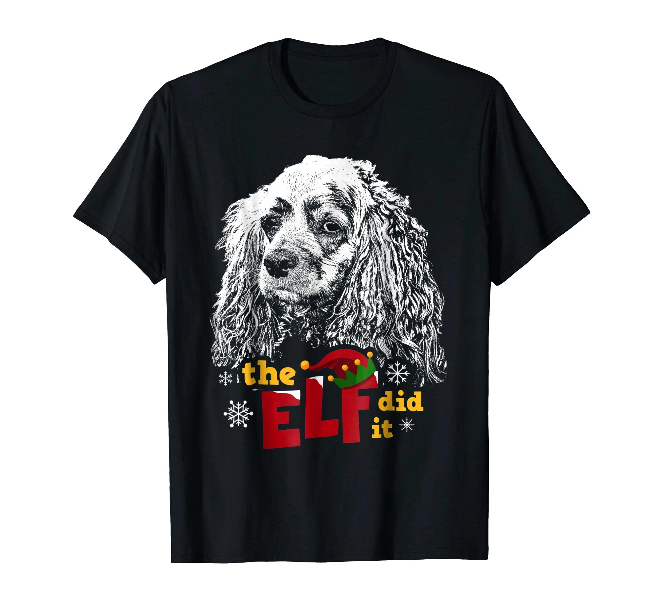 Elf Did it Funny coker Spaniel Рождественская Футболка-мужская Футболка-черный |