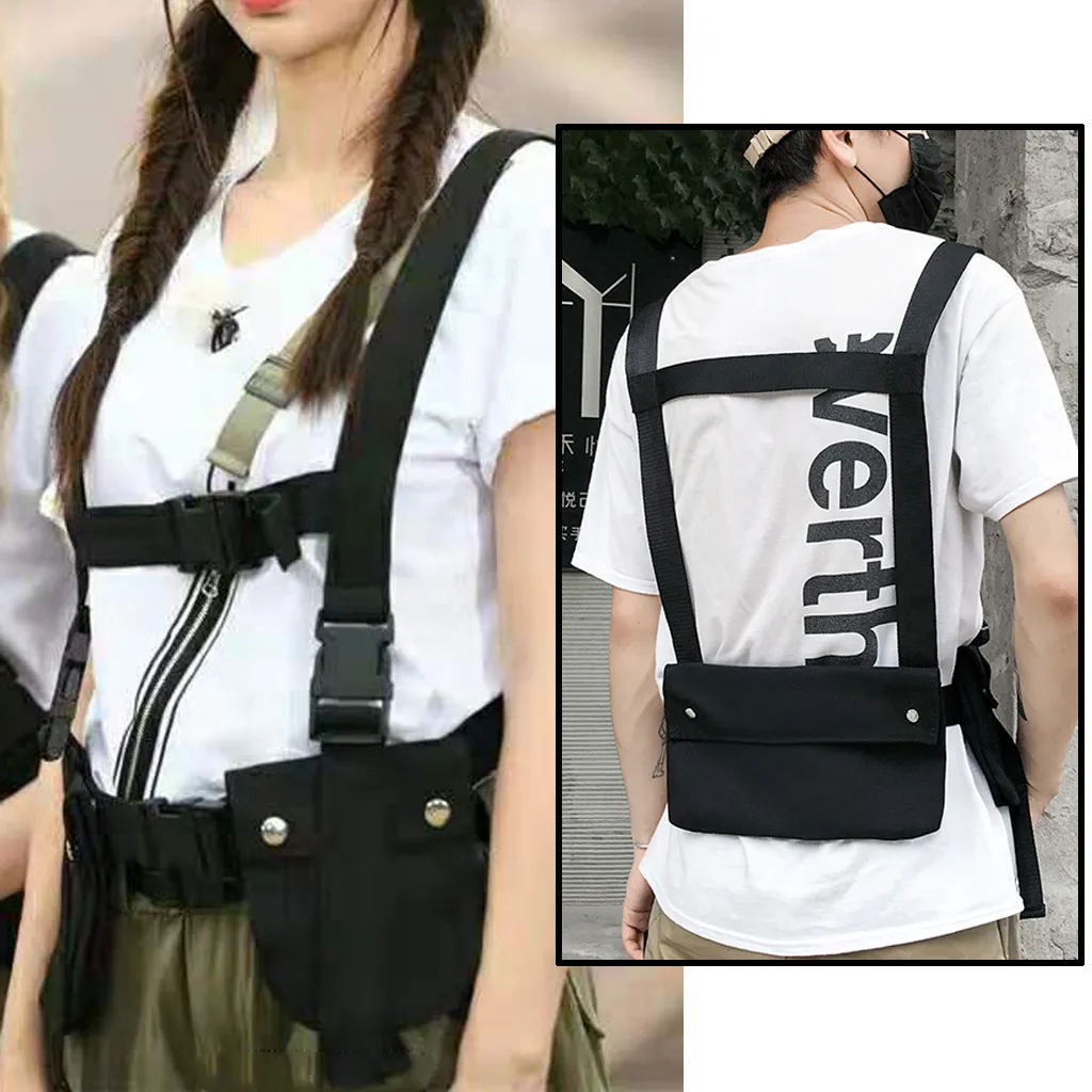 Aelicy Fashion Hip Hop Streetwear Men Tactical Chest Rig Multi-pockets Waistcoat Chest Bag Vest Functional Waist Packs Bag Kanye