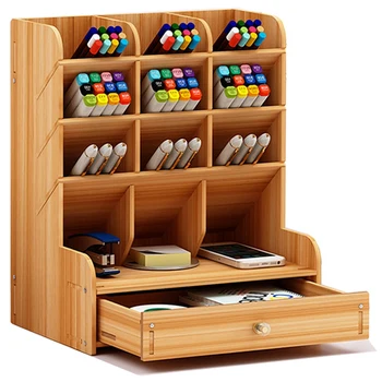 

Desktop Organizer,Wooden Pen Holder Storage Box,Creative and Fashionable Multi-Divided Pen Holder Office Desktop Shelf