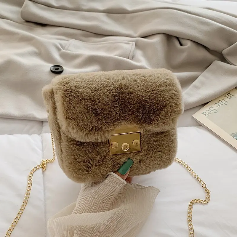 

Autumn And Winter Solid Color Mini Square Crossbody Bags For Women 2020 Luxury Designer Soft Fur Shoulder Bag Ladies Handbags