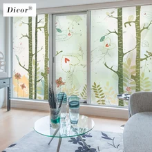 Витражная статическая пленка для окон, матовая, непрозрачная, уличная, стеклянная наклейка, домашний декор, цифровая печать, BLT203, пейзаж, лес