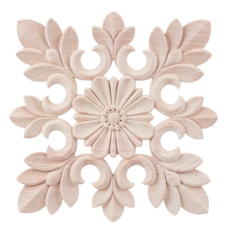 1X Rubber Wood Carved Floral Decal Craft Onlay Applique Furniture DIY