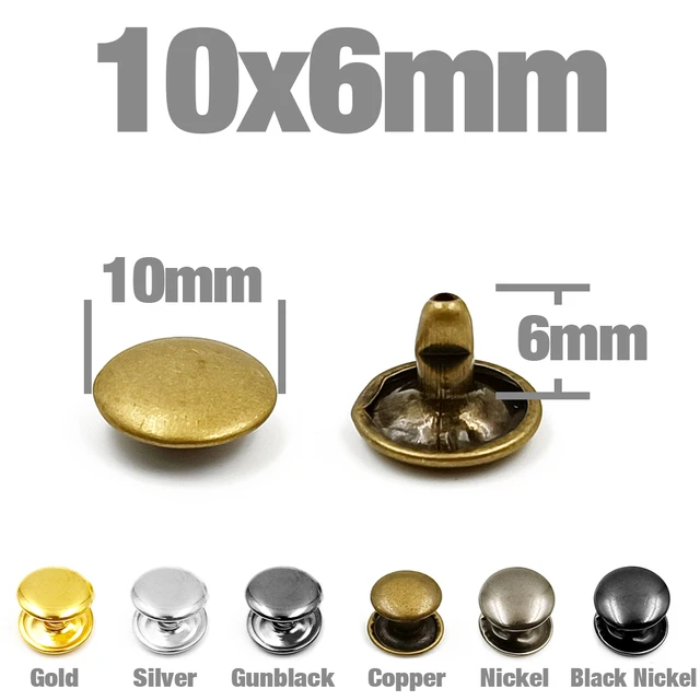 100Sets 5-12mm Metal Double Cap Rivets Stud Round Nail Spike For Leathercraft Repair Shoes Bag Belt Clothing Garment Accessories 10x6mm