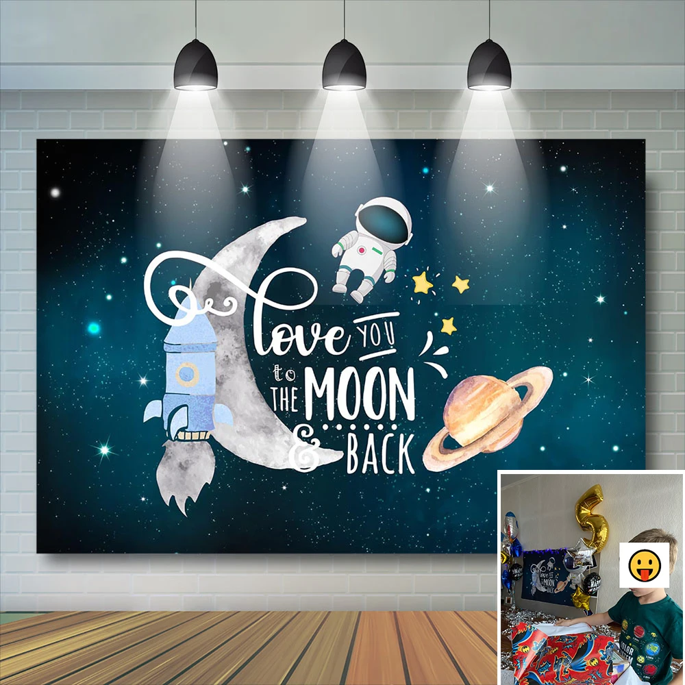 

Boy Birthday Photography Backdrop for Astronaut Themed Space Ship Party Decor Universe Photocall Backdrop Photo Studio Banner