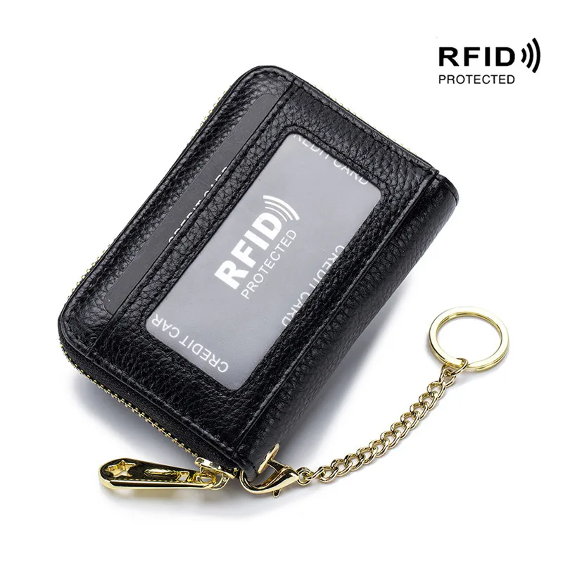

Визитница из натуральной кожи с RFID-блокировкой, модный кошелек на молнии для мужчин и женщин, бумажники с монетницей, чехол с зажимом для денег