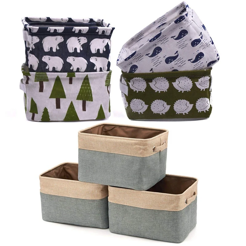 7 Pcs Foldable Square Storage Baskets Canvas Fabric Tweed Bin Basket with Handles for Home Office Shelves and Desk 4 Pc | Дом и сад