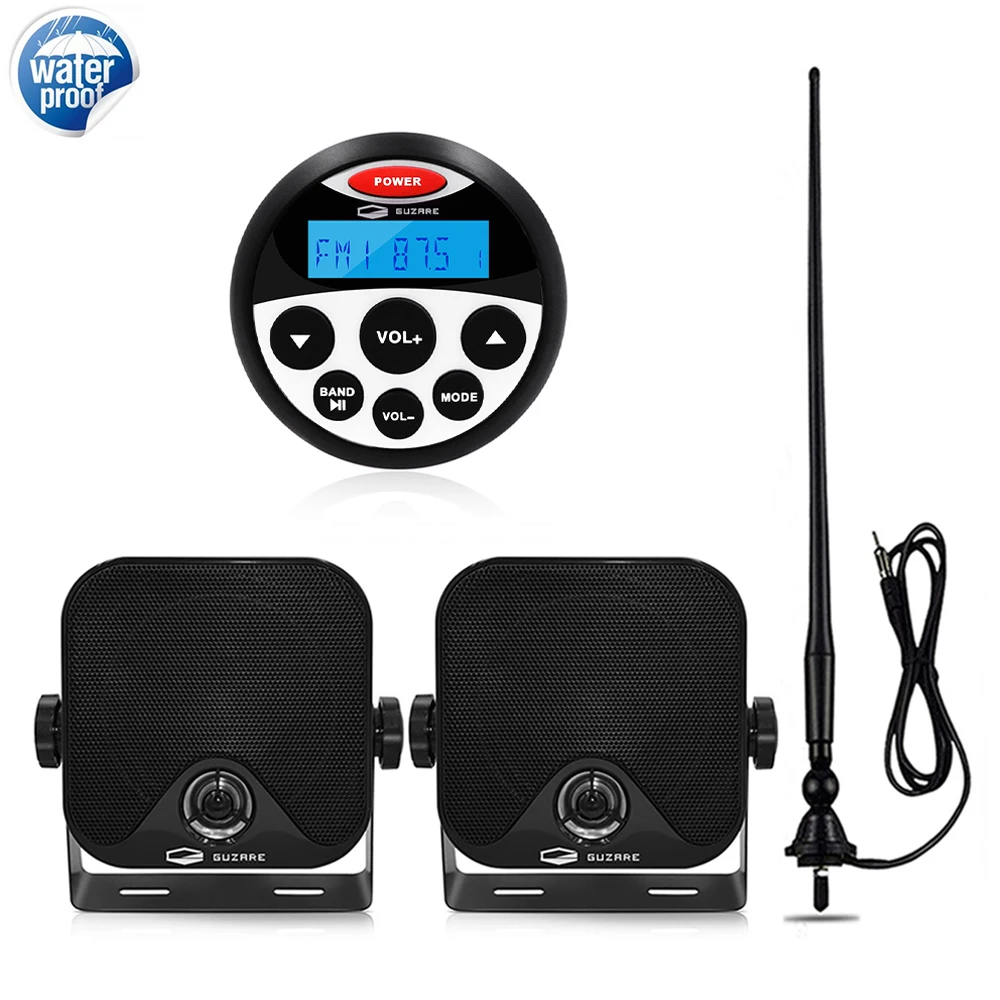 Marine Radio Audio Boat Stereo Bluetooth Sound System Ricevitore Fm Am + 4 "Altoparlanti Impermeabili + Antenna Per Atv Golf Cart Truck Pool