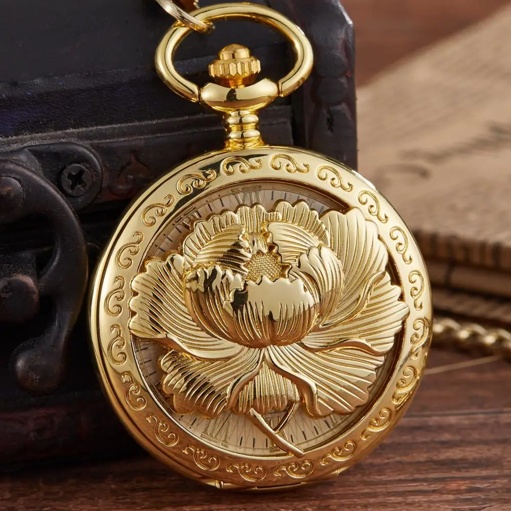 Retro Gold Stainless Steel Skeleton Mechanical Pocket Watch for Men FOB
Chain Top Brand Luxury Watches