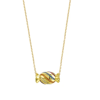 

Rainbow candy necklace clavicle 925 silver color necklace sweet fashion
