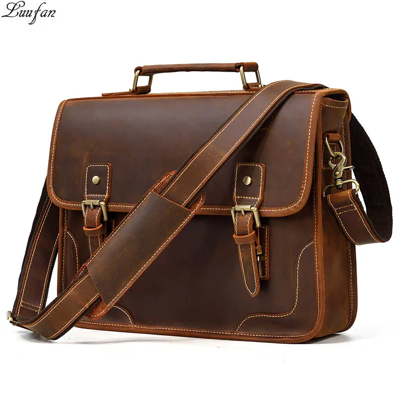 Luufan Genuine Leather Men's Briefcase Fit PC Laptop Bag