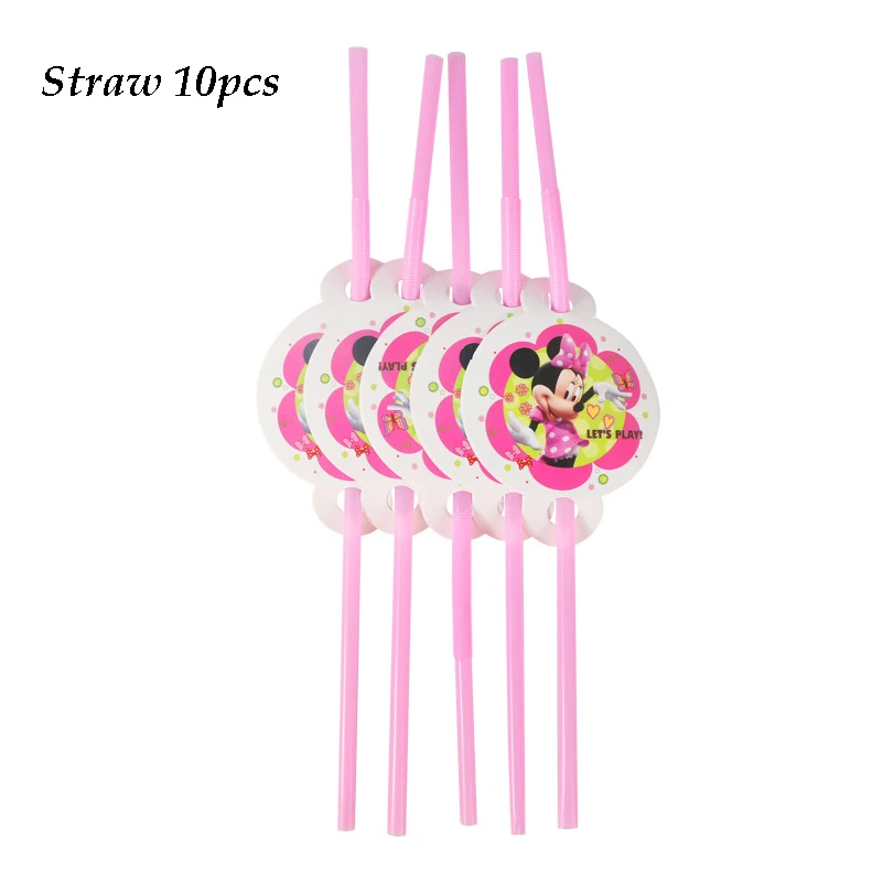 Straw 10pcs Минни Маус День Рождения украшения детские одноразовые скатерти чашки тарелки подарок пользу красная посуда baby shower событие девушка - Цвет: Straw 10pcs