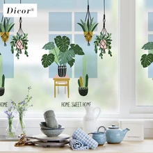 Зеленое Горшечное декоративное растение декоративная Тонировка окон стеклянный узор для ванной гостиной украшение окна стикер матовое стекло