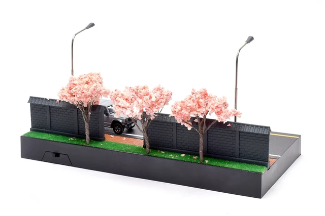 1:64 Japanese Style Sakura Night Scene Decoration Model Car Road  Garage Parking Area 4