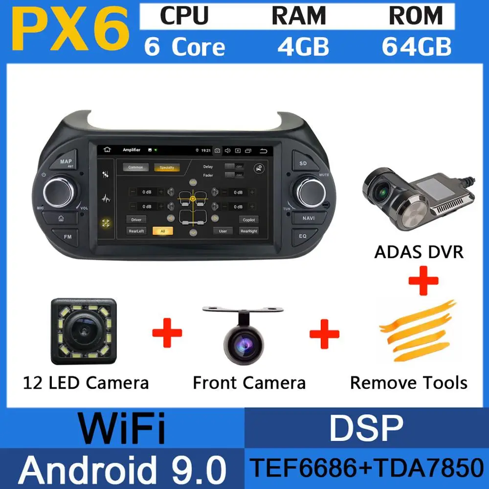 PX6-ADAS Восьмиядерный 4G+ 64G Android 9,0 5 USB порт Автомобильный DVD для FIAT Fiorino/Qubo для Citroen Nemo автомобильный Радио gps Мультимедиа DSP - Цвет: PX6-ADAS