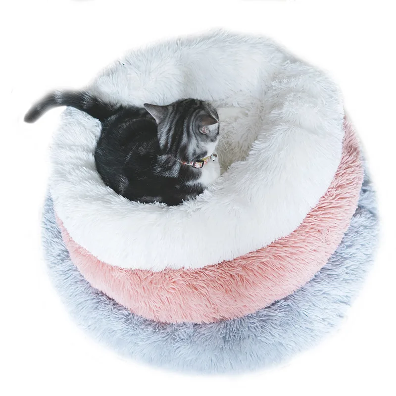 Теплая Флисовая круглая кровать для собаки матрас Чихуахуа моющаяся кровать для кота-любимца пончик длинное плюшевое одеяло-кровать для животных Коврик для большой маленькой собаки среднего размера