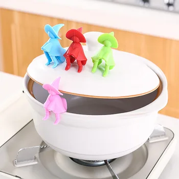 

Multi-function Anti-overflowing Holder Spill-proof Small Witch Shape Silicone Tableware Stand Food Grade Pot Lid Rack