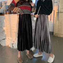Осень и зима новая Золотая Бархатная плиссированная юбка Женская Корейская версия Повседневная Длинная секция была тонкая Толстая юбка