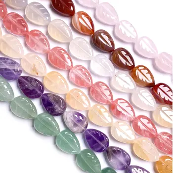 

Natural Stone Beaded Semi-finished Leaf shape Crystal Loose Spacer Beads For jewelry making DIY necklace bracelet accessories