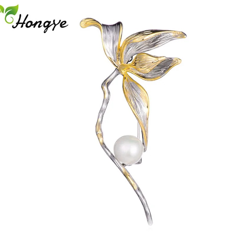 Hongye 925 Sterling Silver Brooches For Women Designer Brand Zircon Insert  Flower Pin Ladies Elegant Freshwater Pearl Gift