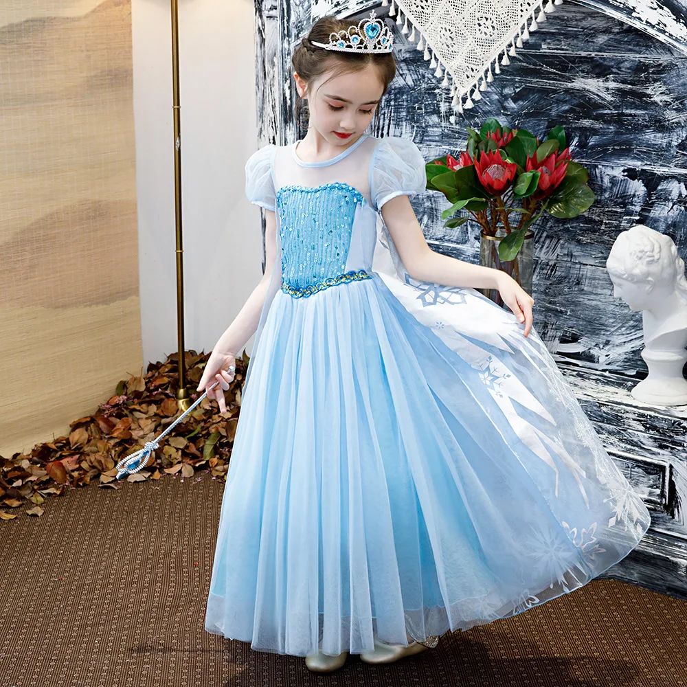 Платья Снежной Королевы Эльзы; платье принцессы Эльзы для девочек; маскарадные костюмы Эльзы; детская одежда для девочек; костюм
