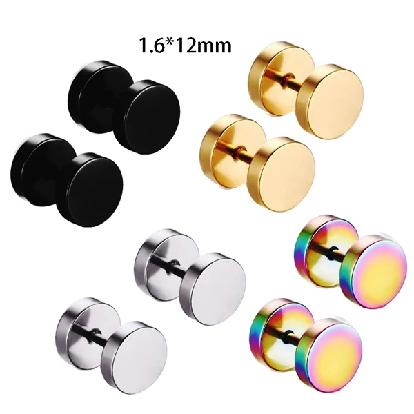 16gx12mm JUNLOWPY ound серьги-гвоздики из нержавеющей стали Druzy шпильки Комплект сережек для женщин мужские девушки поддельные Плаги-обманки манометр панк - Окраска металла: 16gx12mm
