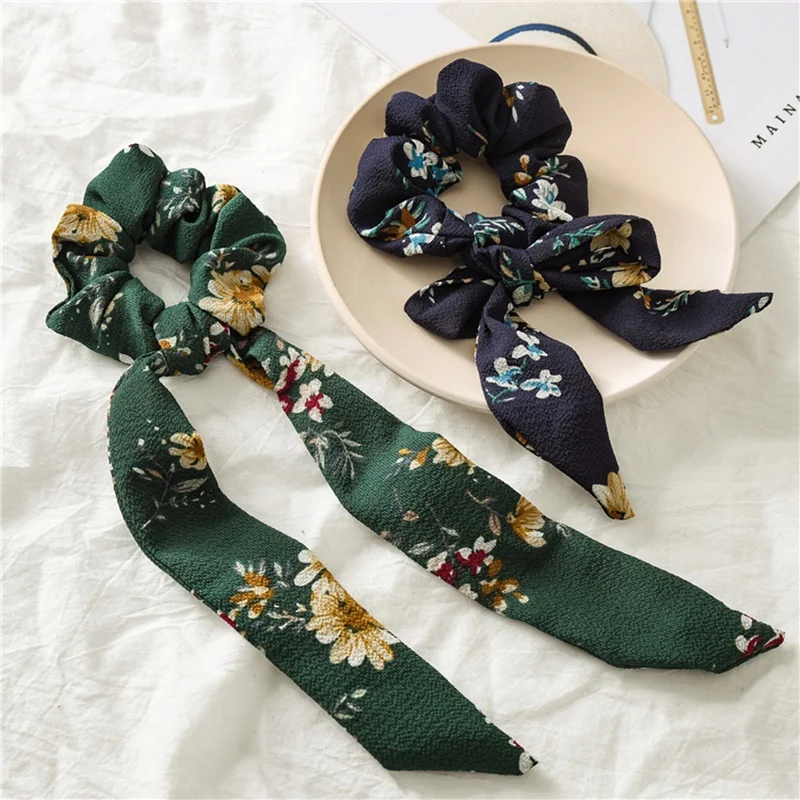 Autumn / winter 2020 fashion temperament elastic printed ribbon girl ponytail ribbon headdress accessories head scarf bandana