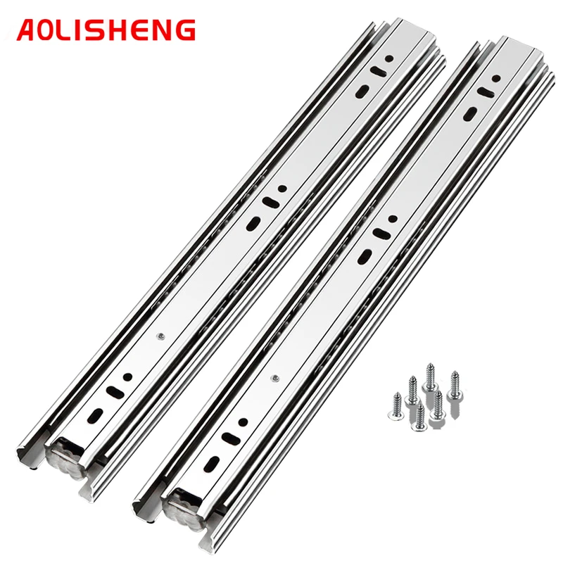

AOLISHENG Stainless Steel Cabinet Drawer Slide Three-Section Track Thickened Duffer Damping Mute Track Cabinet Slide