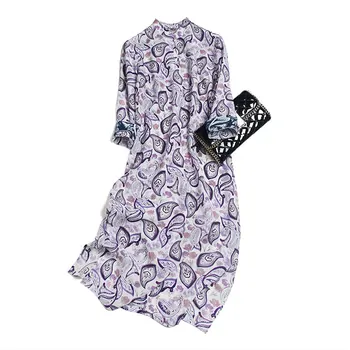 

Chinese Style Straight Print Dress Three Quarter Sleeve Mid-Calf Stand Collar Women's Clothing with Free Shipping 2020