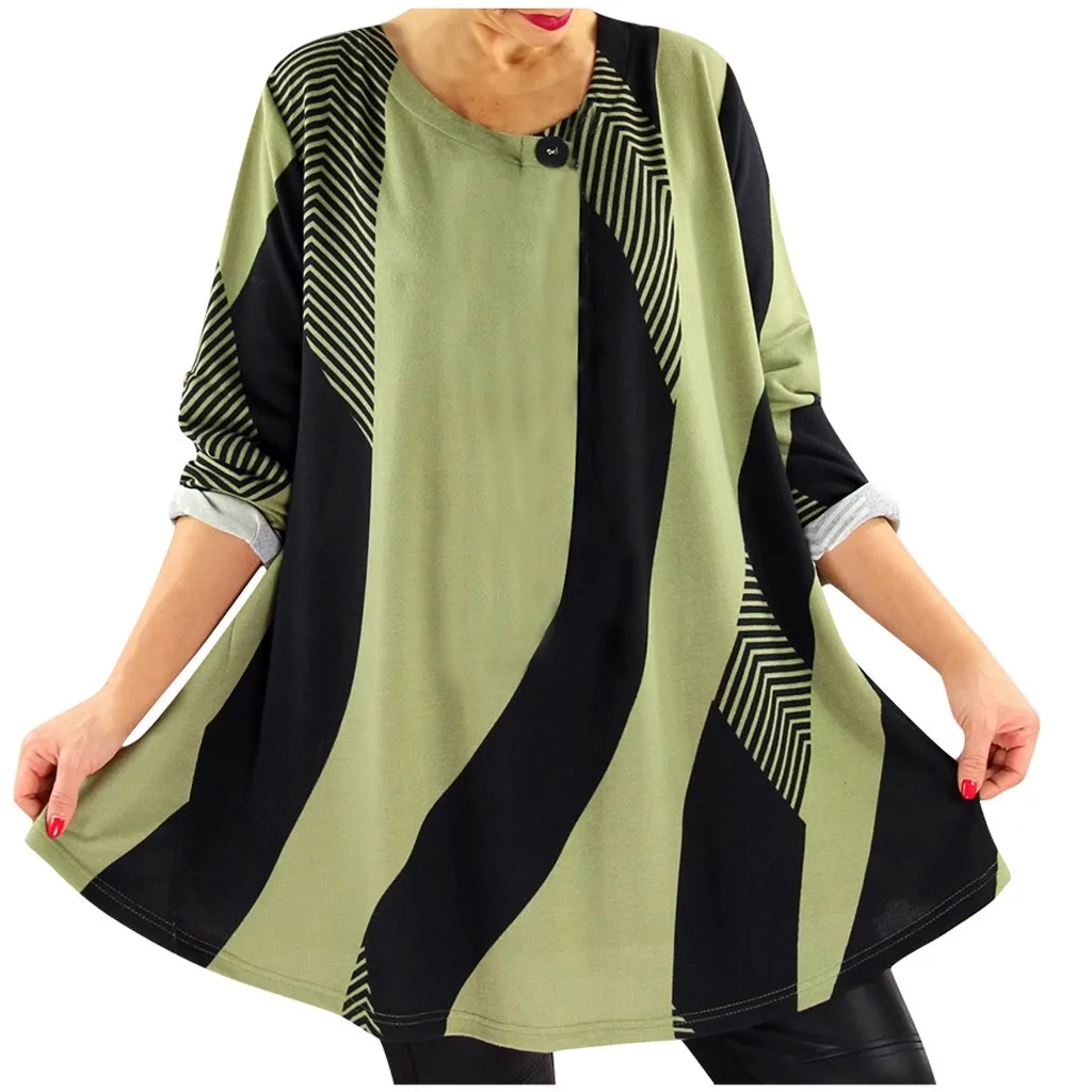 5XL Мода плюс размер полосатая блузка Повседневная зимняя Дамская свободная Нижняя Свинг Топы женские с длинным рукавом рубашка Blusas пуловер