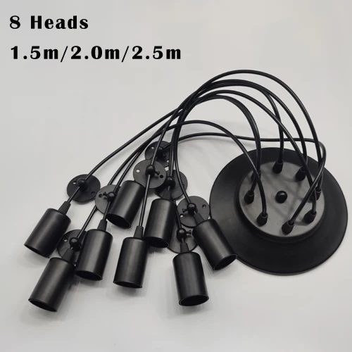 DIY Vintage Black Cord Multiple Light Sources Simple Pendant Lamp Dining Room Coffee 1-2m Wire Spider Pendant Lights 8 Heads