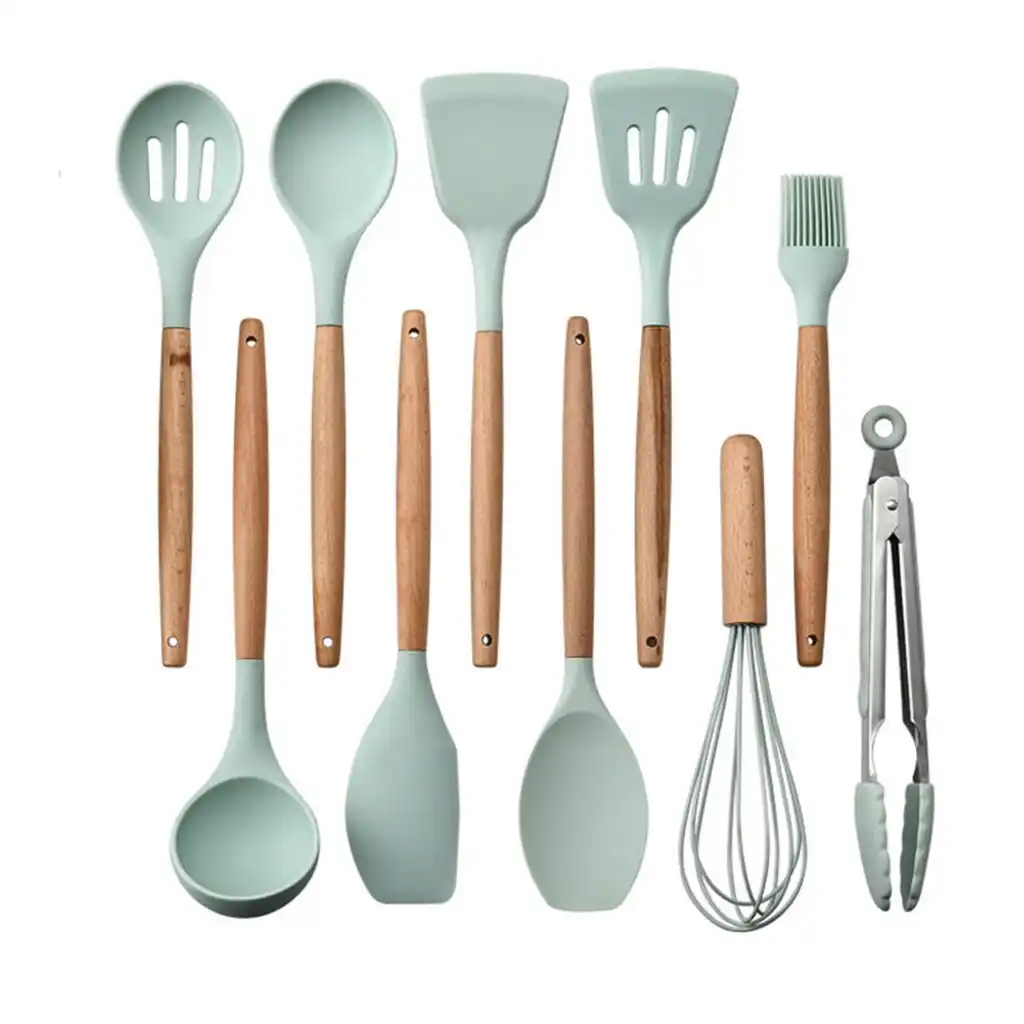 Kitchen Cooking Utensils Set Of 6 Pieces Silicone Wooden Spatula Spoon Colander Shovel Cooking Utensil Kitchen Tool Dinnerware Sets Aliexpress