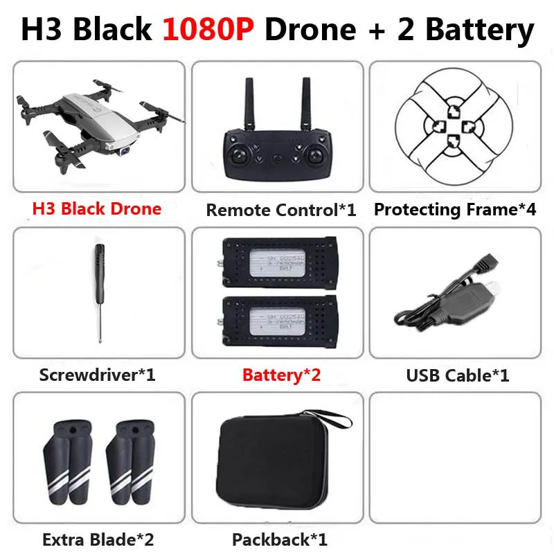 H3 Профессиональный складной Дрон с двойной камерой 4K HD WiFi FPV широкоугольный оптический поток RC Квадрокоптер Вертолет игрушка VS SG106 E58 - Цвет: Black 1080P 2B Foam
