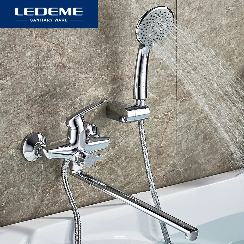 

LEDEME Chrome Plated Bathtub Faucet Bathroom Bathtub Faucets Mixer Shower Set Tap With Hand Brass Shower Head Bathroom Set L2248