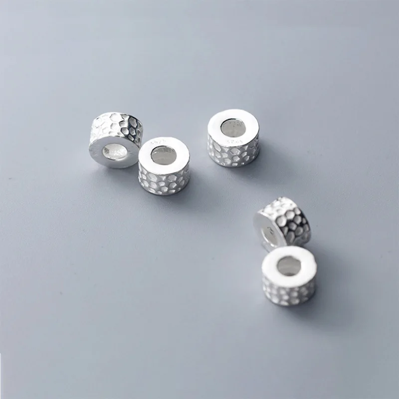 

925 sterling silver big hole Embossed large hole barrel 925 stamp Beads for making DIY jewelry accessories 13mm 2pcs