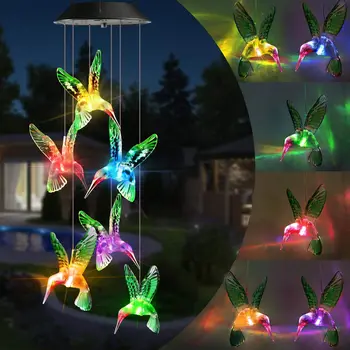 

Color Changing Solar Power Wind Chime Crystal Ball Hummingbird Butterfly Waterproof Outdoor Windchime Light for Patio Yard Garde
