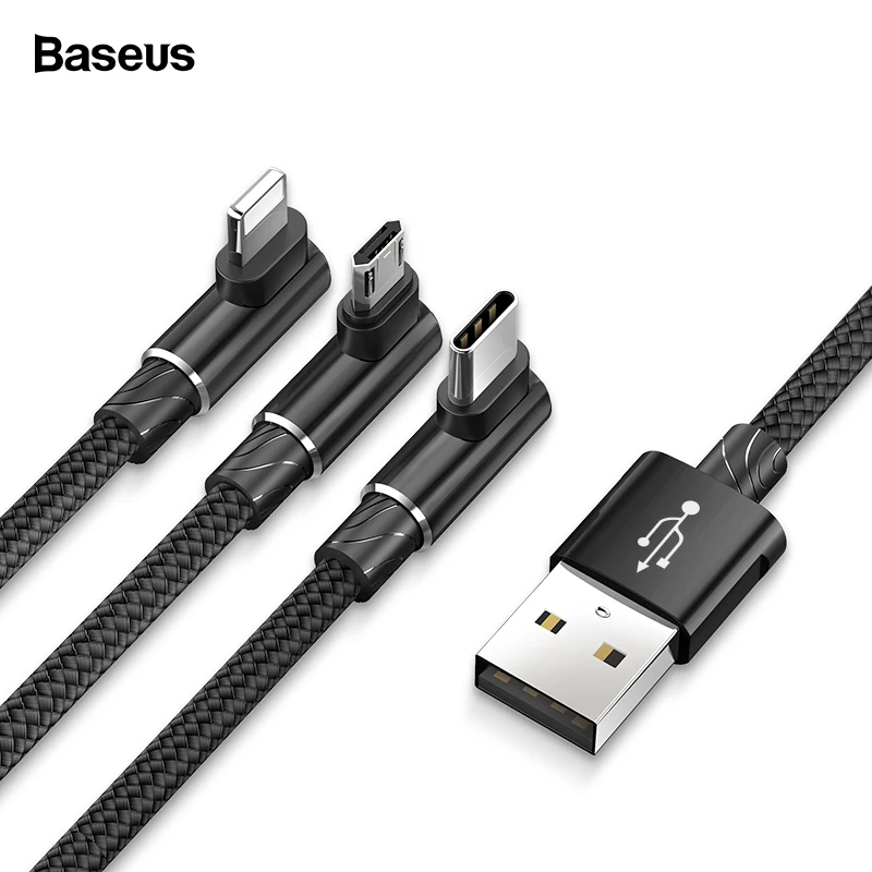 

Baseus 90 Degree USB Cable For iPhone X Xr Xs 8 Charger Wire Cord 3 in 1 Micro USB Cable Type-c USB Type C Cable Adapter