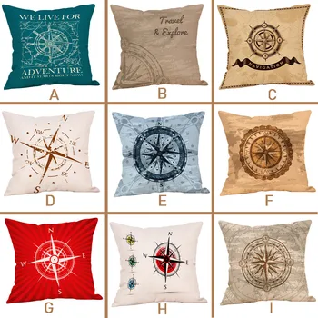 

Compass Cotton Linen Square Home Decorative Throw Pillow Case Waist classical Back Cushion A 9.4