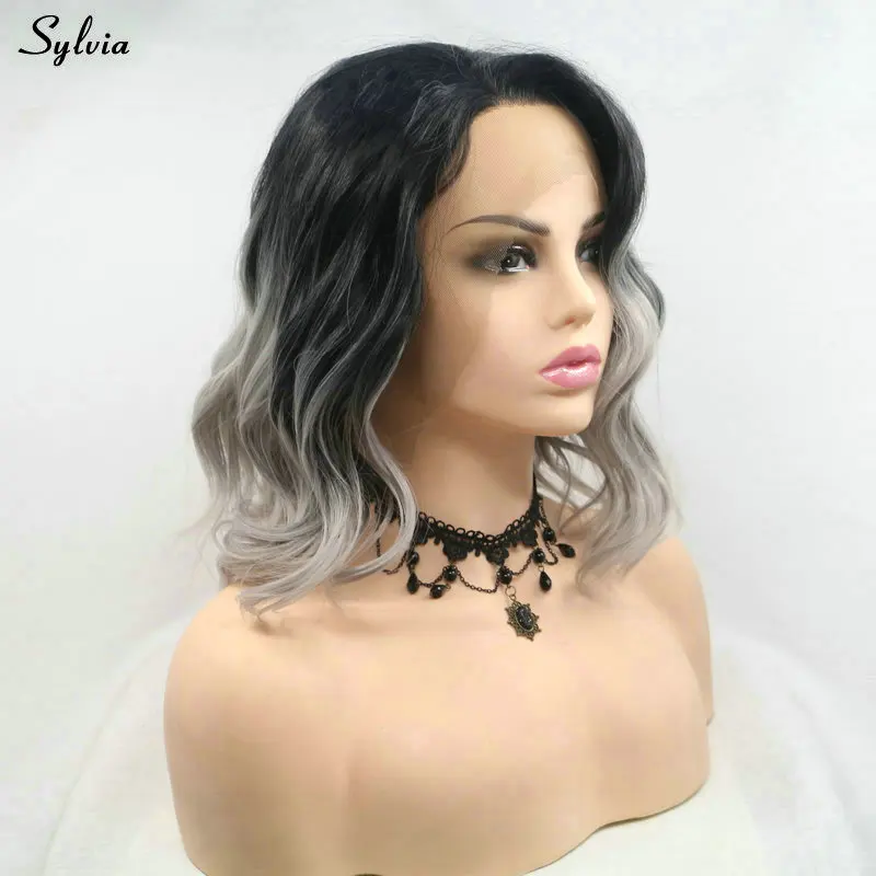 Sylvia омбре с темными корнями, розовый/серый/Блонд/серый/синий/фиолетовый синтетические парики для женщин, летние Волнистые Короткие парики