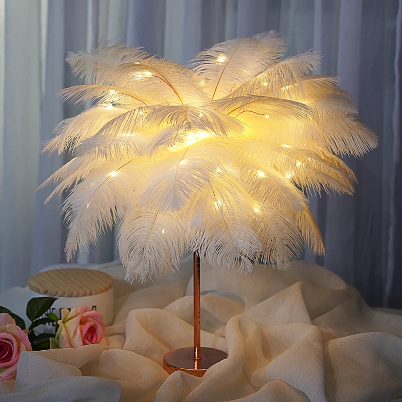 

48cm Feather Table Lamp USB Rechargerable Tree Shape LED Lights Flashing Lamp 5V Night Light Lamps For Bedroom Decor