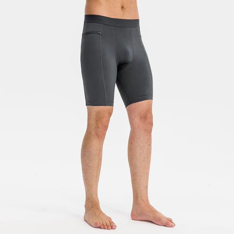 Sports Shorts Men Tight Stretch Fitness Shorts Zip Pocket PRO Stretch Sweat Dry Running Trousers Riding Trousers Beach Pant