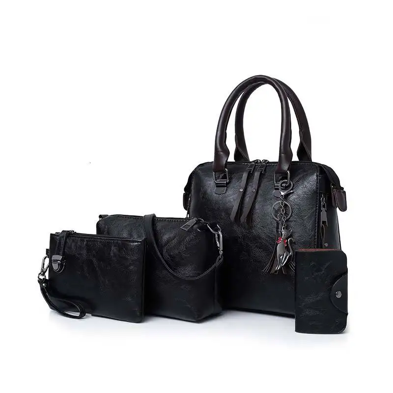 HERALD FASHION 4 шт./компл. Для женщин композитные сумки высокого качества кожаные женские Сумки для девочек Курьерские сумки Tote сумка от известного бренда - Цвет: Черный