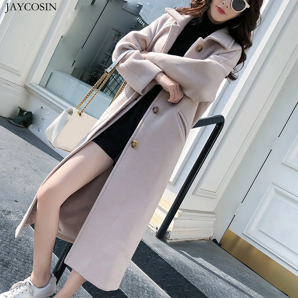 JAYCOSIN, Женская куртка из смесовой ткани, X-Long, для работы, одноцветная, винтажная, зимняя, повседневная, офисная, одноцветная, с длинным рукавом, на пуговицах, модная, шерстяная куртка, пальто
