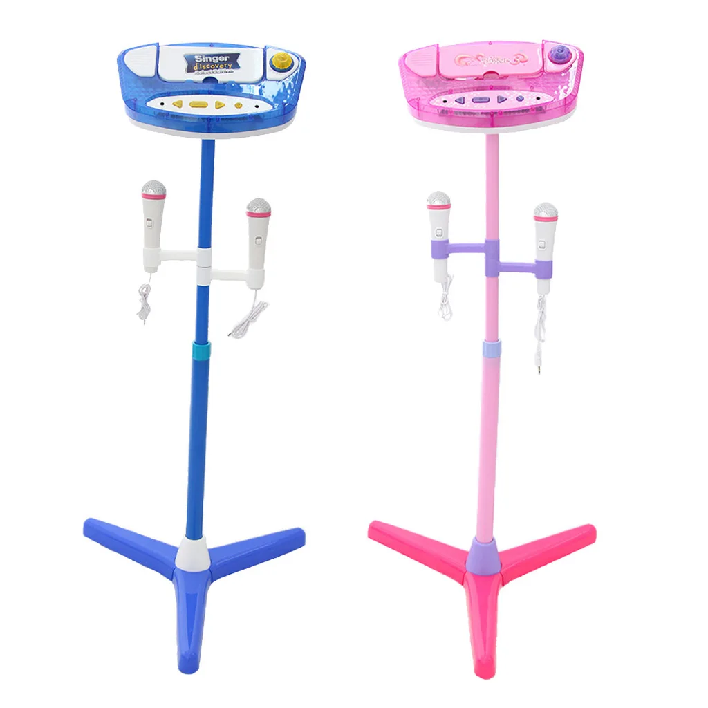 Simulation Excellent Funny Kids Micophone Karaoke Machine Adjustable Height Stands and 2 Microphones Sing Play Toy
