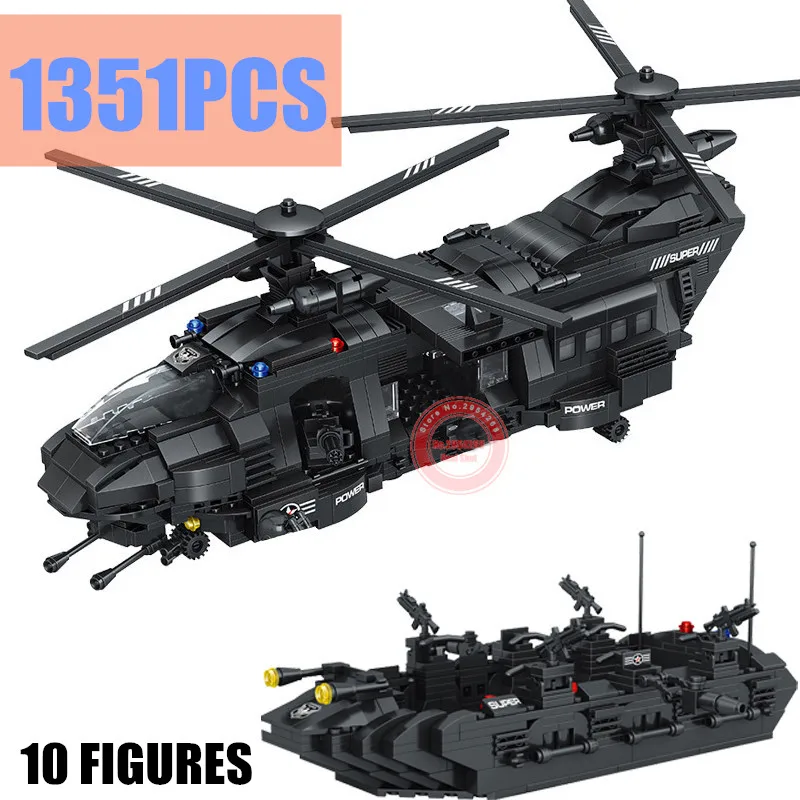 

New Military Transport Helicopter Team Fit Legoings SWAT Police Solider Figures City Building Blocks Bricks Kid Gift Toy